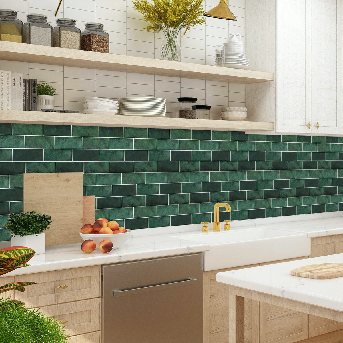 10 Sheets of 11.4" x 8.3" 3D Adhesive Peel and Stick Backsplash Tiles, Thicker Design Subway Peel and Stick Backsplah Wall Tile for Kitchen, Bathroom