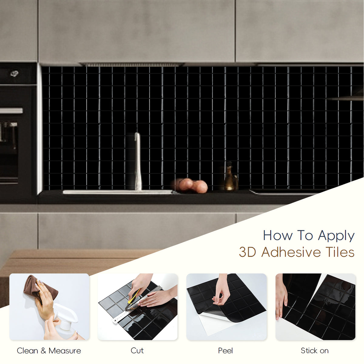 10 Sheets Peel and Stick Backsplash, 3D Adhesive Square Tiles Stick on Backsplash Peel and Stick Wall Tiles Sticker for Kitchen Bathroom