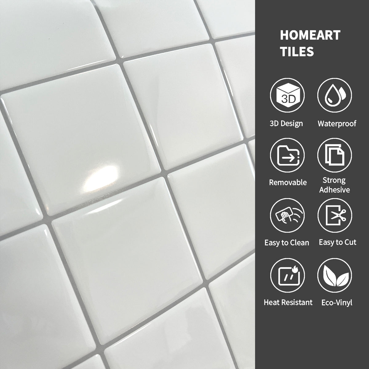10-Sheet Peel and Stick Backsplash for Kitchen, 3D Adhesive Square Stick on Backsplash Peel and Stick Wall Tiles Sticker (10" x 10")