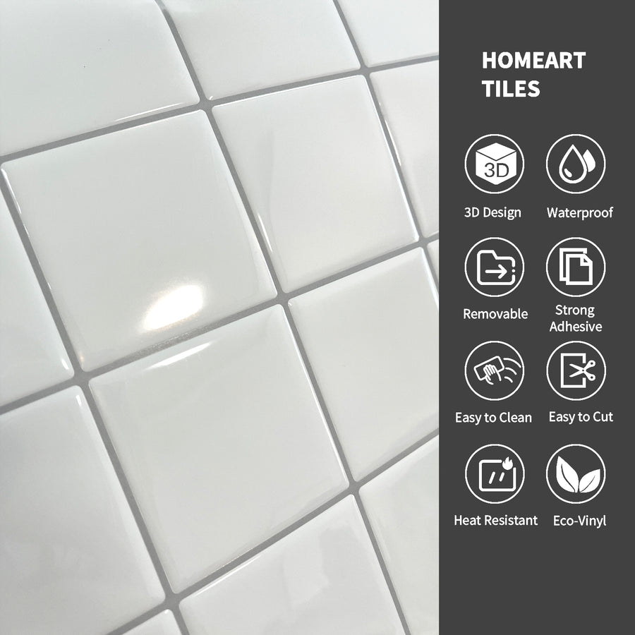 10-Sheet Peel and Stick Backsplash for Kitchen, 3D Adhesive Square Stick on Backsplash Peel and Stick Wall Tiles Sticker (10" x 10")
