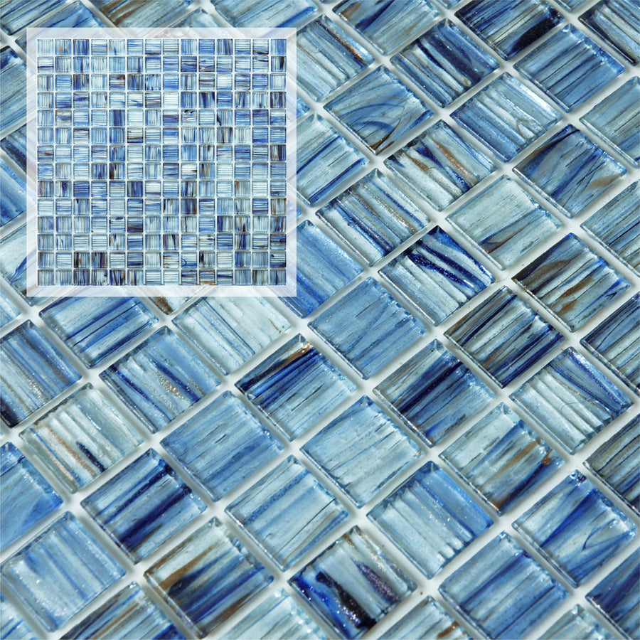 Peel and Stick Glass Tile, 12" x 12" Mosaic Square Glass Backsplash Tile for Kitchen Bathroom Wall (8-Sheet, 8 SQ.FT)