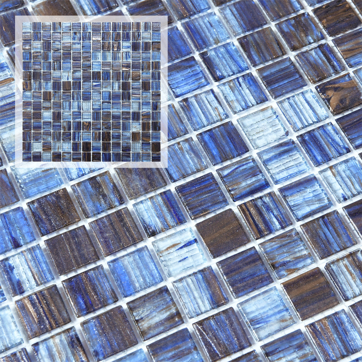 Mesh-Mounted Glass Mosaic Tile Backsplash, 12” x 12” Blue Glass Backsplash Wall Tile for Kitchen Bathroom Swimming Pool (8 Sheets, 8 sq.ft)