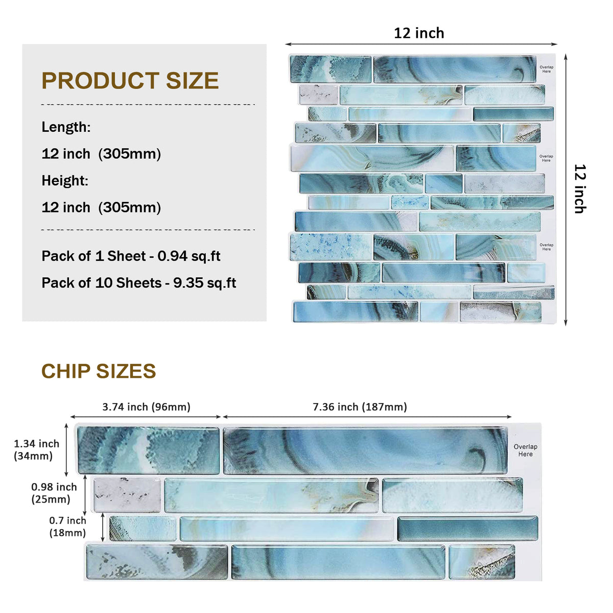 10-Sheet Peel and Stick Backsplash Tile, 12"x 12" 3D Adhesive Subway Backsplash Stick on Wall Tiles for Kitchen Backsplash