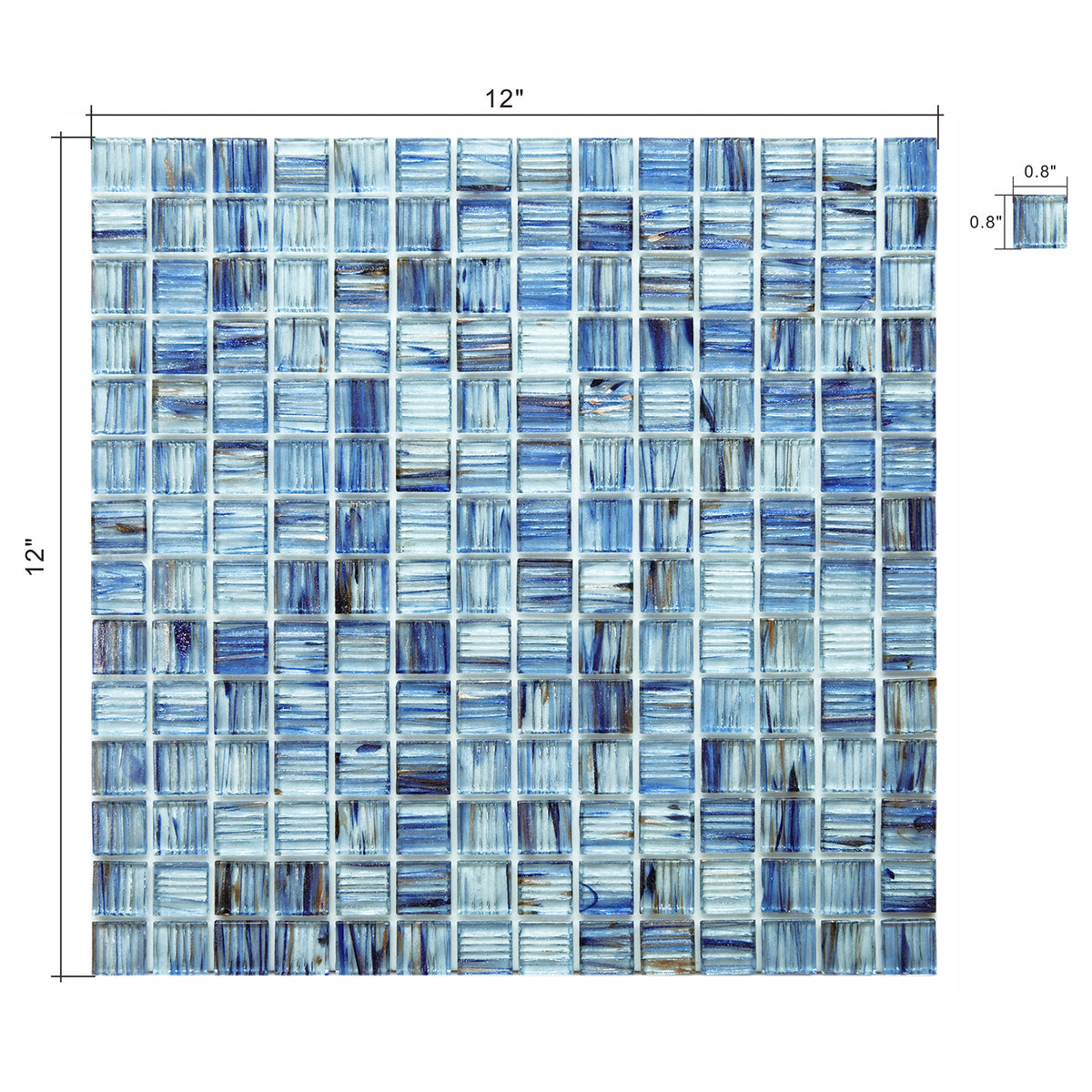 Peel and Stick Glass Tile, 12" x 12" Mosaic Square Glass Backsplash Tile for Kitchen Bathroom Wall (8-Sheet, 8 SQ.FT)