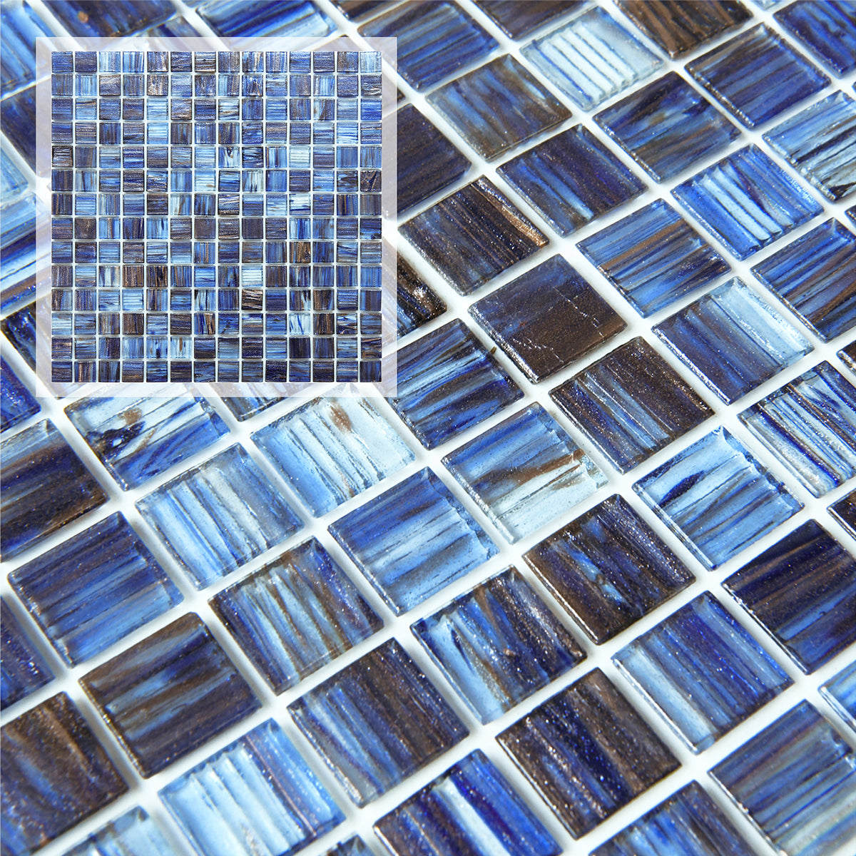 Peel and Stick Glass Tile, 12" x 12" Mosaic Square Glass Backsplash Tile for Kitchen Bathroom Wall (8-Sheet, 8 SQ.FT)