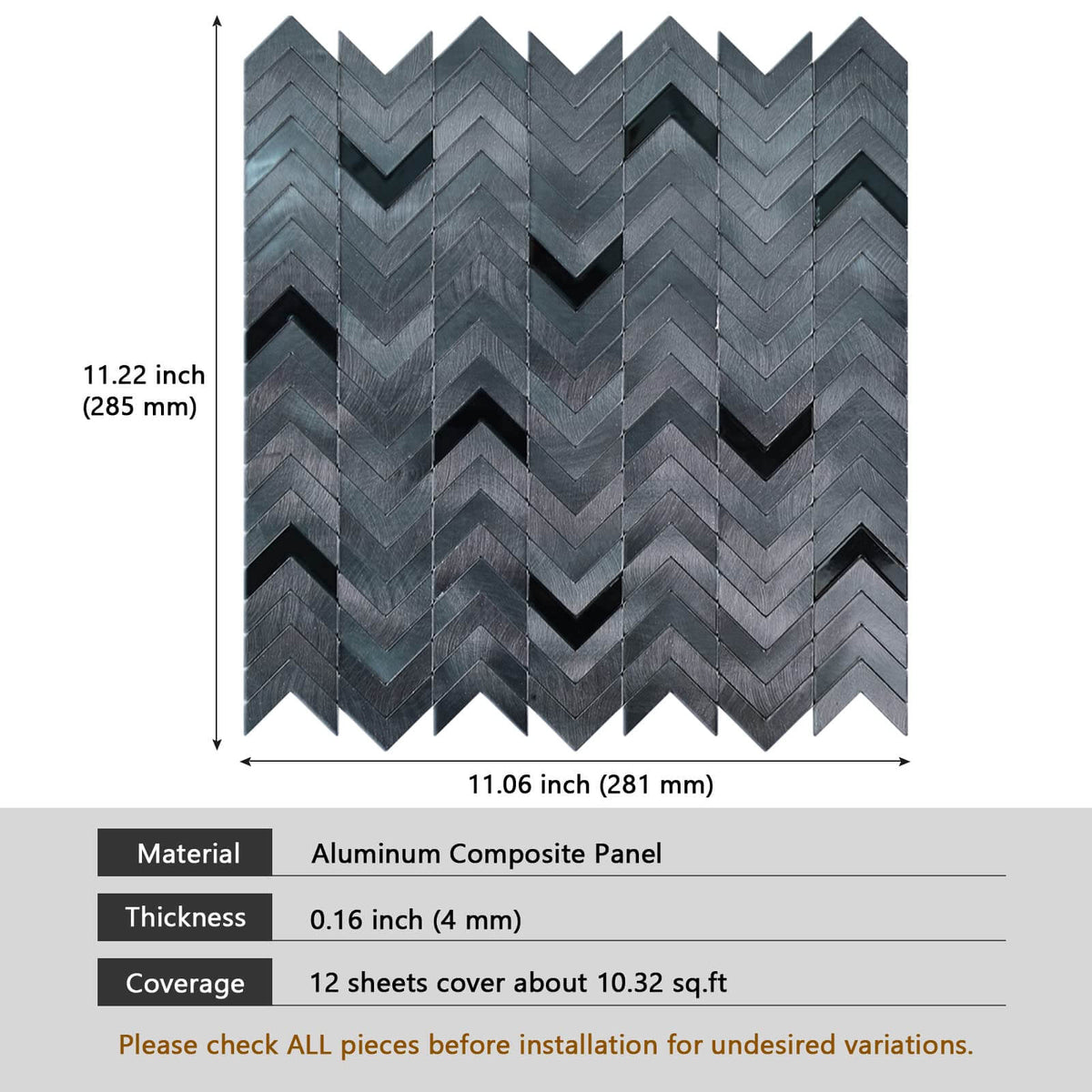 Black Peel and Stick Backsplash, Mini Herringbone Stick on Wall Tiles Self-Adhesive Aluminum Metal Backsplash for Kitchen Fireplace (12 Sheets) - HOMEART