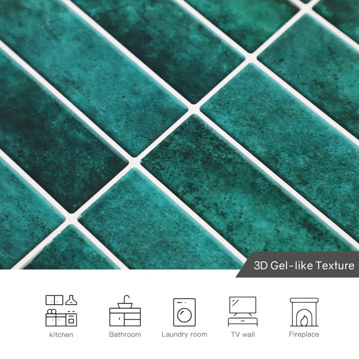 10 Sheets Green Peel and Stick Backsplash, 12'' x 12'' 3D Adhesive Subway Tiles Stick on Backsplash for Kitchen Bathroom