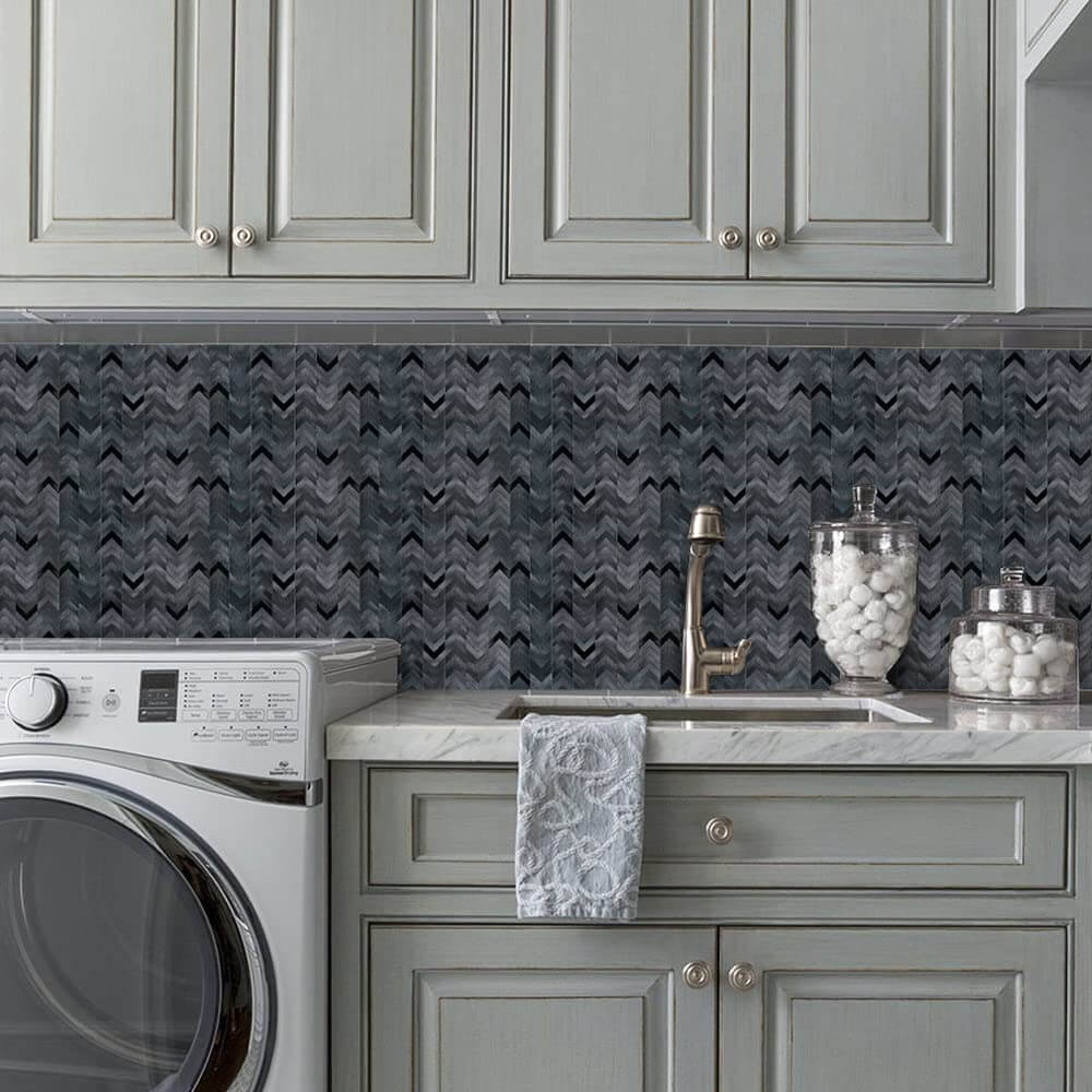 Black Peel and Stick Backsplash, Mini Herringbone Stick on Wall Tiles Self-Adhesive Aluminum Metal Backsplash for Kitchen Fireplace (12 Sheets) - HOMEART
