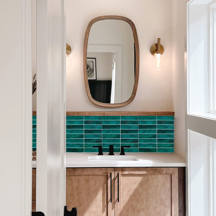 10 Sheets Green Peel and Stick Backsplash, 12'' x 12'' 3D Adhesive Subway Tiles Stick on Backsplash for Kitchen Bathroom