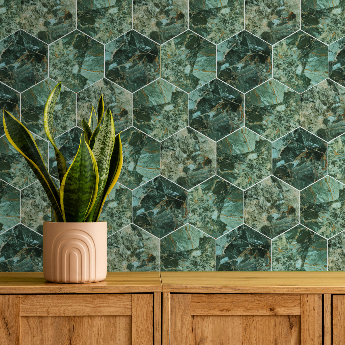 16-Piece Hexagon Peel and Stick Backsplash Tiles, 9"x7.87" Self Adhesive Glossy Faux Marble Wall Tile for DIY Home Decor