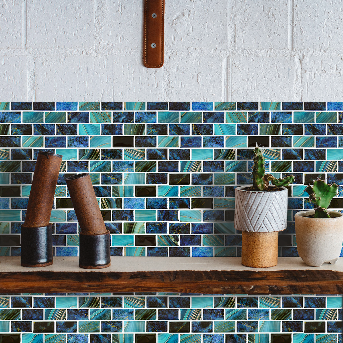 Subway Tiles Peel and Stick Backsplash, Self Adhesive Blue Backsplash Stick on Wall Tiles Sticker for Kitchen Bathroom (10 Sheets, 12"x12")