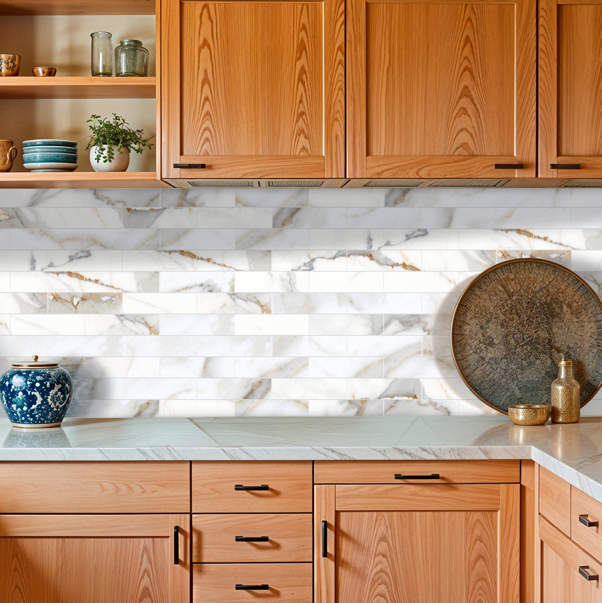 32PCS Peel and Stick Backsplash, 3” x 12” Metro Glossy Subway Tile Self Adhesive Stick on Wall Tiles for Kitchen Bathroom Fireplace