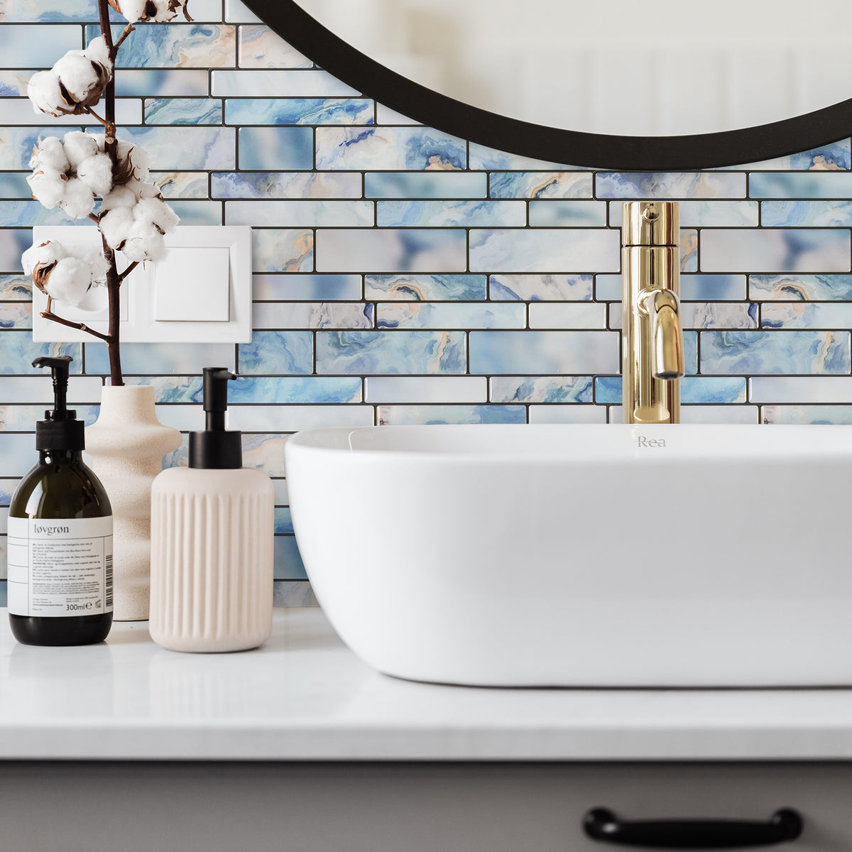 10-Sheet Peel and Stick Backsplash Tile, 12"x12" Blue Marble 3D Self-Adhesive Subway Tiles for Kitchen Bathroom