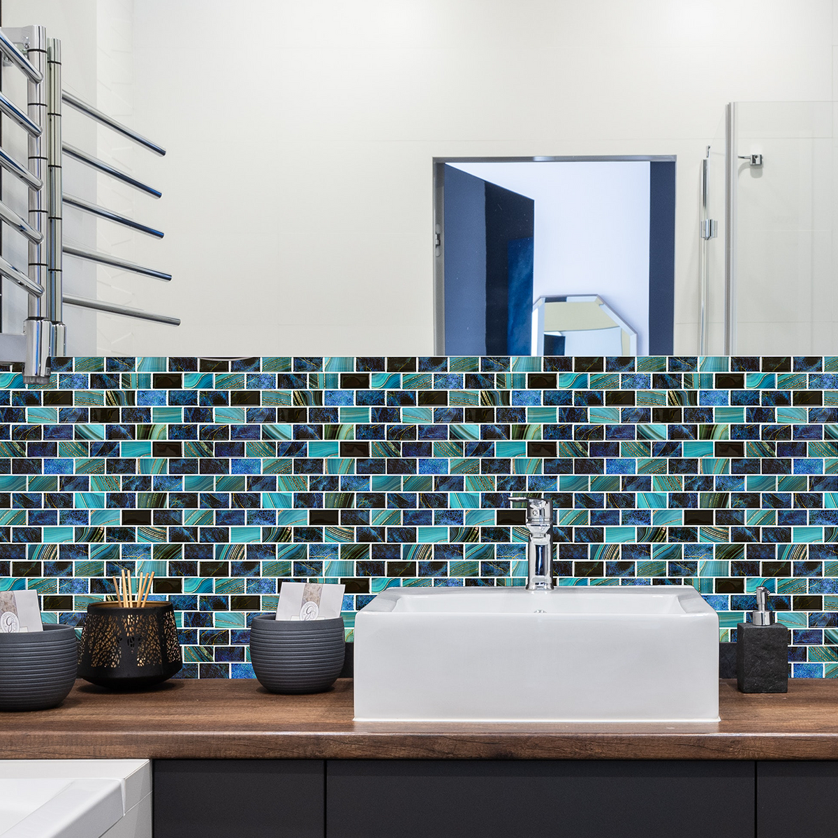 Subway Tiles Peel and Stick Backsplash, Self Adhesive Blue Backsplash Stick on Wall Tiles Sticker for Kitchen Bathroom (10 Sheets, 12"x12")